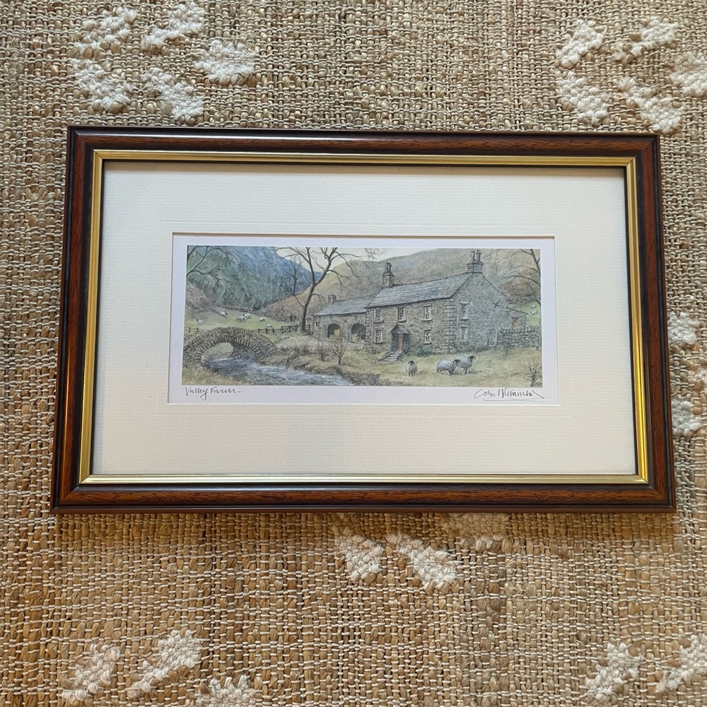 European Framed Artist Signed Watercolor Print Valley Farm By Colin Williamson
